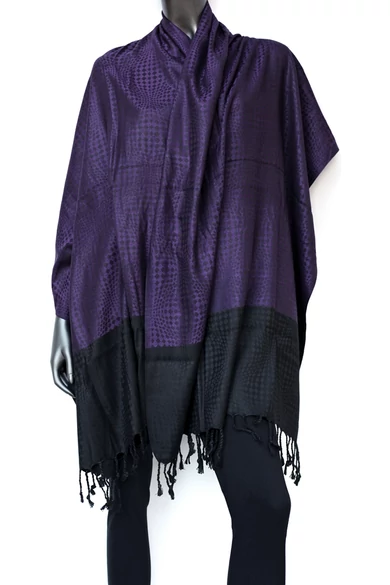 nagy, sálkendő, pashmina, gyapjú, selyem, sál, poncsó, színes, bíbor, lila, fekete, mintás, Nepál