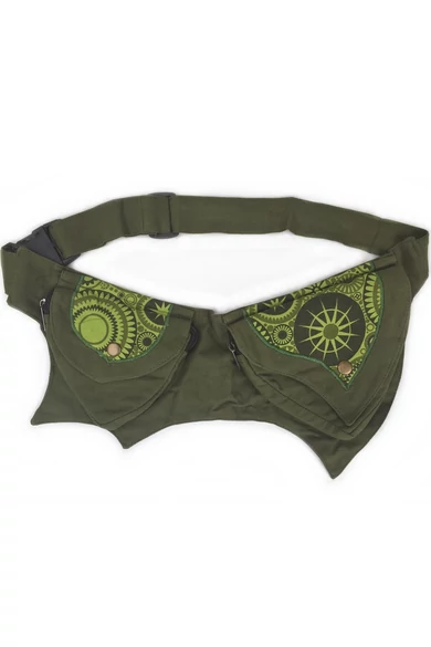 dupla, övtáska, egyedi, pamut, textil, táska, csepp, alakú, mintás, keki, zöld, kiwi, kiegészítő, trend. női, divat
