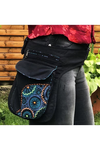 övtáska, hímzett, mandala, virág, mintás, pamut, textil, táska, fekete, piros, kék, narancs, sárga, zöld, lila, kiegészítő, női, egyedi, divat