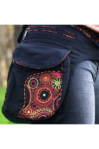 övtáska, hímzett, mandala, virág, mintás, pamut, textil, táska, fekete, piros, kék, narancs, sárga, zöld, lila, kiegészítő, női, egyedi, divat