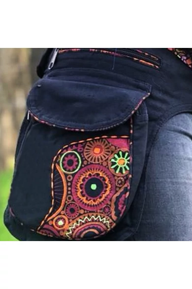övtáska, hímzett, mandala, virág, mintás, pamut, textil, táska, fekete, piros, kék, narancs, sárga, zöld, lila, kiegészítő, női, egyedi, divat