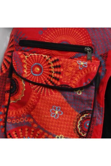 övtáska, nagy, pamut, textil, táska, mandala, mintás, színes, piros, narancs, kék, kiegészítő, trend. női, divat, egyedi, Nepál