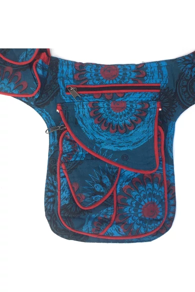 övtáska, mandala, mintás, pamut, textil, táska, színes, barna, piros, zöld, keki, fekete, kék, kiegészítő, trend. női, egyedi, divat