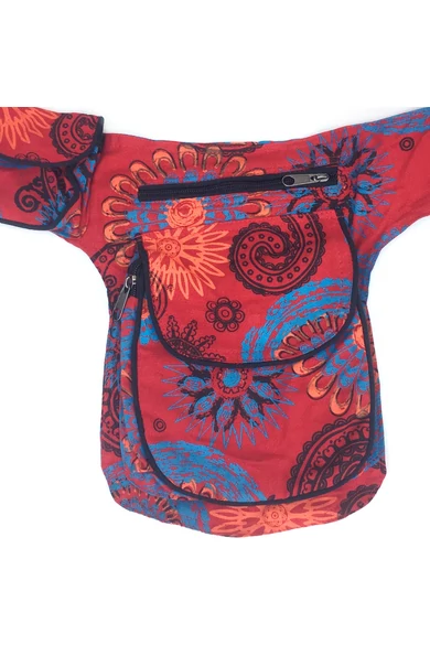 övtáska, mandala, mintás, pamut, textil, táska, színes, barna, piros, zöld, keki, fekete, kék, kiegészítő, trend. női, egyedi, divat