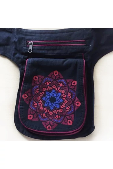 övtáska, mandala, virágos, mintás, pamut, textil, táska, színes, fekete, piros, kék, narancs, kiwi, zöld, lila, kiegészítő, trend. női, egyedi, divat