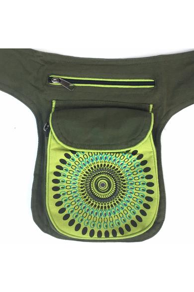 övtáska, mandala, virágos, mintás, pamut, textil, táska, színes, keki, zöld, kiwi, kiegészítő, trend. női, egyedi, divat