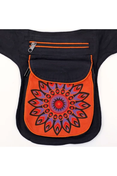 övtáska, mandala, virágos, mintás, pamut, textil, táska, színes, fekete, piros, kék, narancs, kiwi, zöld, lila, kiegészítő, trend. női, egyedi, divat