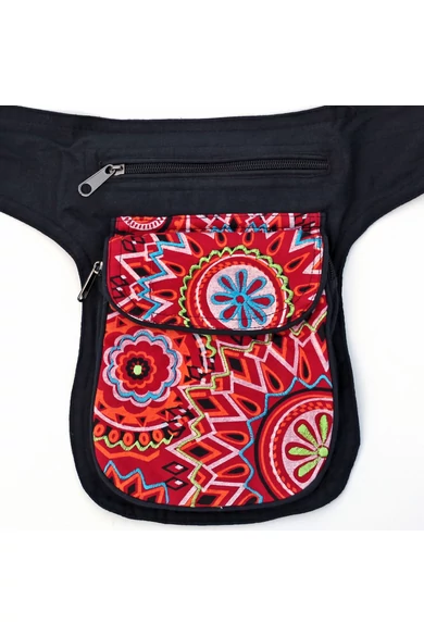 övtáska, hímzett, mandala, virág, mintás, pamut, textil, táska, színes, fekete, piros, kék, narancs, kiwi, zöld, lila, kiegészítő, trend. női, egyedi, divat