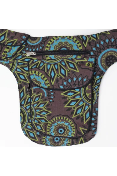 övtáska, mandala, mintás, pamut, textil, táska, színes, barna, kék, piros, zöld, keki, fekete, kiegészítő, trend. női, egyedi, divat