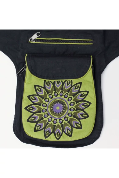 övtáska, mandala, virágos, mintás, pamut, textil, táska, színes, fekete, piros, kék, narancs, kiwi, zöld, lila, kiegészítő, trend. női, egyedi, divat