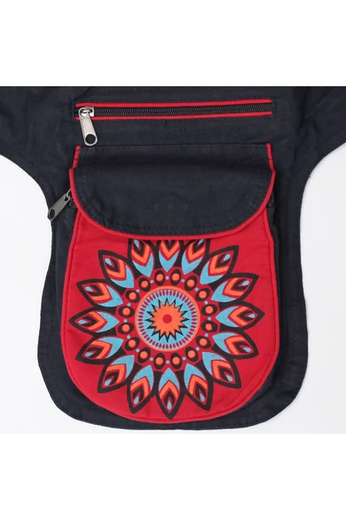 övtáska, mandala, virágos, mintás, pamut, textil, táska, színes, fekete, piros, kék, narancs, kiwi, zöld, lila, kiegészítő, trend. női, egyedi, divat