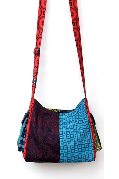 pamut, zsebes, válltáska, cipzáras, bélelt, színes, patchwork, mintás, kék, piros, zöld, sárga, barna, fekete, narancs, textil, egyedi, női, kiegészítő, divat, trend