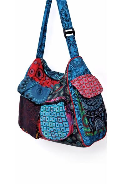 pamut, zsebes, válltáska, cipzáras, bélelt, színes, patchwork, mintás, kék, piros, zöld, sárga, barna, fekete, narancs, textil, egyedi, női, kiegészítő, divat, trend