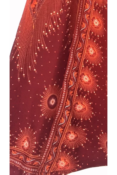 bőszárú, ejtett, ülepű, aladdin, nadrág, gumis, derekú, rozsda, barna, narancs, mandala, mintás, viszkóz, pamut, lezser, női divat, trend, bohém, elegáns, egyedi, különleges, szellős, kényelmes