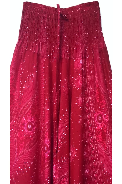 bőszárú, ejtett, ülepű, aladdin, nadrág, gumis, derekú, pink, bordó, mandala, mintás, viszkóz, pamut, lezser, női divat, trend, bohém, elegáns, egyedi, különleges, szellős, kényelmes