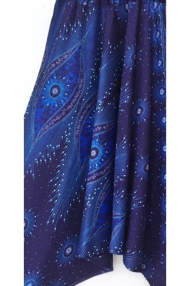bőszárú, ejtett, ülepű, aladdin, nadrág, gumis, derekú, kék, színes, mandala, mintás, viszkóz, pamut, lezser, női divat, trend, bohém, elegáns, egyedi, különleges, szellős, kényelmes