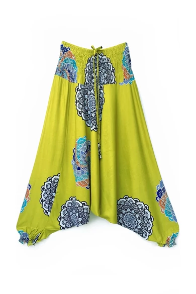 bőszárú, ejtett, ülepű, aladdin, nadrág, gumis, derekú, fehér, színes, mandala, mintás, viszkóz, pamut, lezser, női divat, trend, bohém, elegáns, egyedi, különleges, szellős, kényelmes