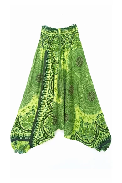 bőszárú, ejtett, ülepű, aladdin, nadrág, gumis, derekú, lime, sárga, zöld, színes, mandala, mintás, viszkóz, pamut, lezser, női divat, trend, bohém, elegáns, egyedi, különleges, szellős, kényelmes