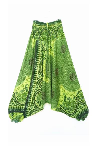 bőszárú, ejtett, ülepű, aladdin, nadrág, gumis, derekú, lime, sárga, zöld, színes, mandala, mintás, viszkóz, pamut, lezser, női divat, trend, bohém, elegáns, egyedi, különleges, szellős, kényelmes