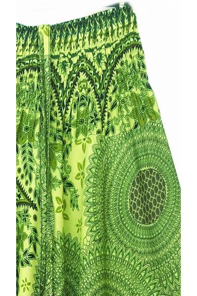 bőszárú, ejtett, ülepű, aladdin, nadrág, gumis, derekú, lime, sárga, zöld, színes, mandala, mintás, viszkóz, pamut, lezser, női divat, trend, bohém, elegáns, egyedi, különleges, szellős, kényelmes