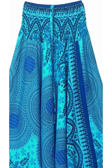 bőszárú, ejtett, ülepű, aladdin, nadrág, gumis, derekú, tenger, kék, színes, mandala, mintás, viszkóz, pamut, lezser, női divat, trend, bohém, elegáns, egyedi, különleges, szellős, kényelmes