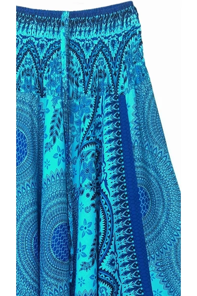 bőszárú, ejtett, ülepű, aladdin, nadrág, gumis, derekú, tenger, kék, színes, mandala, mintás, viszkóz, pamut, lezser, női divat, trend, bohém, elegáns, egyedi, különleges, szellős, kényelmes