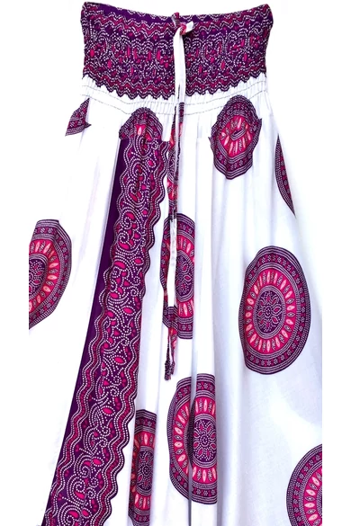 bőszárú, ejtett, ülepű, aladdin, nadrág, gumis, derekú, fehér, pink, lila, mandala, mintás, viszkóz, pamut, lezser, női divat, trend, bohém, elegáns, egyedi, különleges, szellős, kényelmes