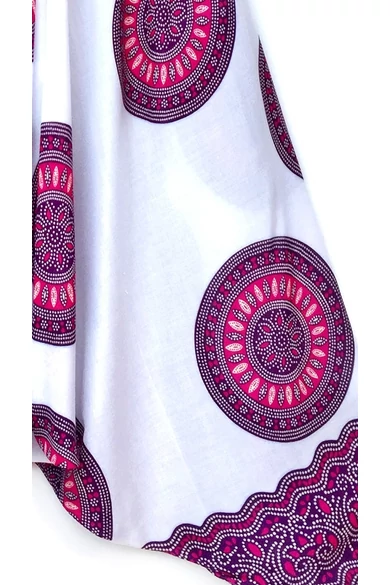bőszárú, ejtett, ülepű, aladdin, nadrág, gumis, derekú, fehér, pink, lila, mandala, mintás, viszkóz, pamut, lezser, női divat, trend, bohém, elegáns, egyedi, különleges, szellős, kényelmes