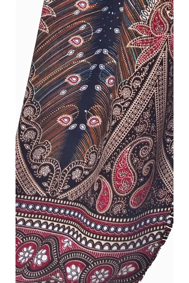 bőszárú, zsebes, jázmin, nadrág, gumis, derekú, barna, fekete, pávatoll, mintás, viszkóz, lezser, női divat, trend, bohém, elegáns, egyedi, különleges, szellős, kényelmes