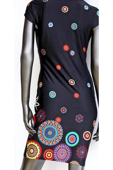 mandala, mintás, pamut, elasztikus, ruha, fekete, színes, piros, kék, azúr, narancs, rövid, ujjú, nyakpántos, olasz, egyedi, vidám, élénk, különleges, női, divat, bohém, trend