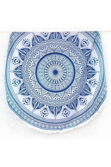pamut, vászon, kék, fehér, jógalepedő, strandlepedő, ágytakaró, faltakaró,  asztalterítő, keleti, mandala, mintás, lakástextil, otthon, keleti kultúra, trend
