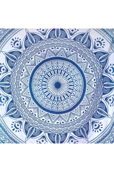 pamut, vászon, kék, fehér, jógalepedő, strandlepedő, ágytakaró, faltakaró,  asztalterítő, keleti, mandala, mintás, lakástextil, otthon, keleti kultúra, trend