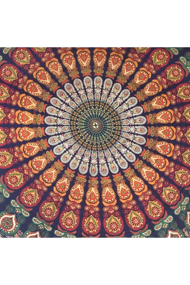 pamut, vászon, okker, kék, narancs, zöld, jógalepedő, strandlepedő, ágytakaró, faltakaró,  asztalterítő, keleti, mandala, mintás, lakástextil, otthon, keleti kultúra, trend