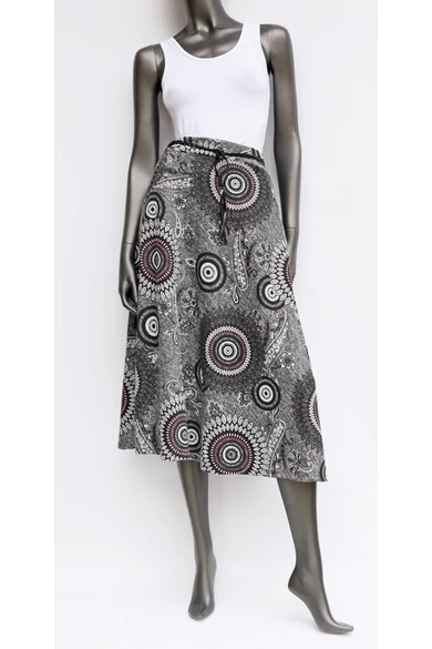 női, hosszú, zsebes, szoknya, övvel, fekete, szürke, barna, fehér, mandala, virág, mintás, trend, divat, egyedi, bohém, extravagáns, egzotikus 