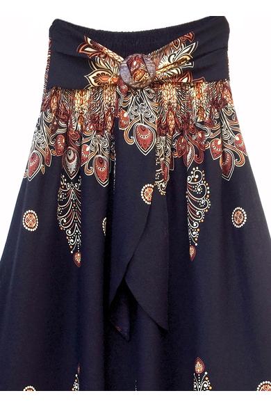 hosszú, szoknya, megkötővel, thai, fekete, krém, barna, narancs, virág, pávatoll, mintás, trend, női, divat, egyedi, bohém, extravagáns, egzotikus 