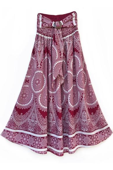hosszú, vintage, szoknya, megkötővel, thai, bordó, fehér, csipke, mintás, trend, női, divat, egyedi, bohém