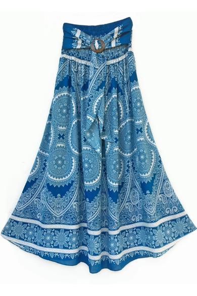 hosszú, vintage, szoknya, megkötővel, thai, kék, fehér, csipke, mintás, trend, női, divat, egyedi, bohém