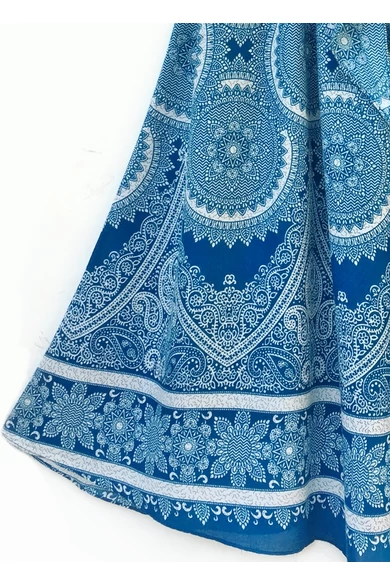 hosszú, vintage, szoknya, megkötővel, thai, kék, fehér, csipke, mintás, trend, női, divat, egyedi, bohém