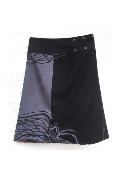 női, pamut, térd, szoknya, fekete, fehér, színes, pink, lila, virágos, mandala, kétoldalas, pamutvászon, lapszoknya, trend, divat, egyedi, bohém, extravagáns, egzotikus, Nepál