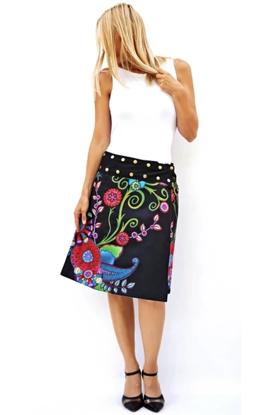 női, pamut, térd, szoknya, fekete, fehér, színes, pink, lila, virágos, mandala, kétoldalas, pamutvászon, lapszoknya, trend, divat, egyedi, bohém, extravagáns, egzotikus, Nepál