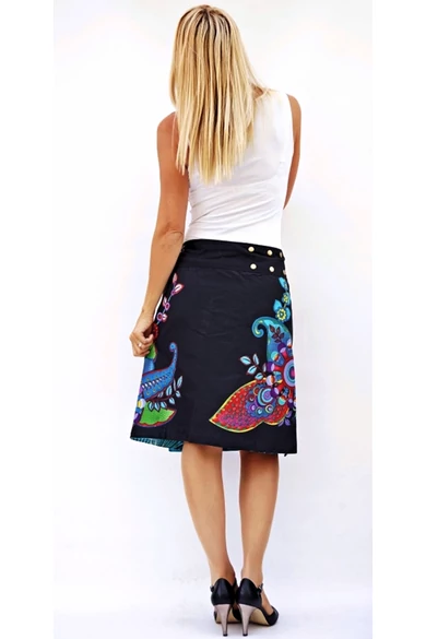 női, pamut, térd, szoknya, fekete, fehér, színes, pink, lila, virágos, mandala, kétoldalas, pamutvászon, lapszoknya, trend, divat, egyedi, bohém, extravagáns, egzotikus, Nepál