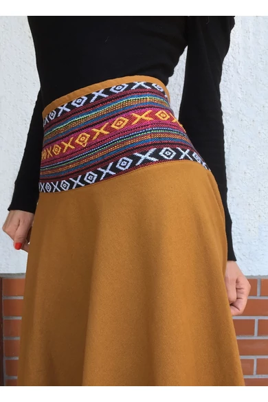 midi, szoknya, gumis, derékkal, okker, sárga, drapp, egyszínű, thai, etno, női, divat, egyedi, bohém, egzotikus